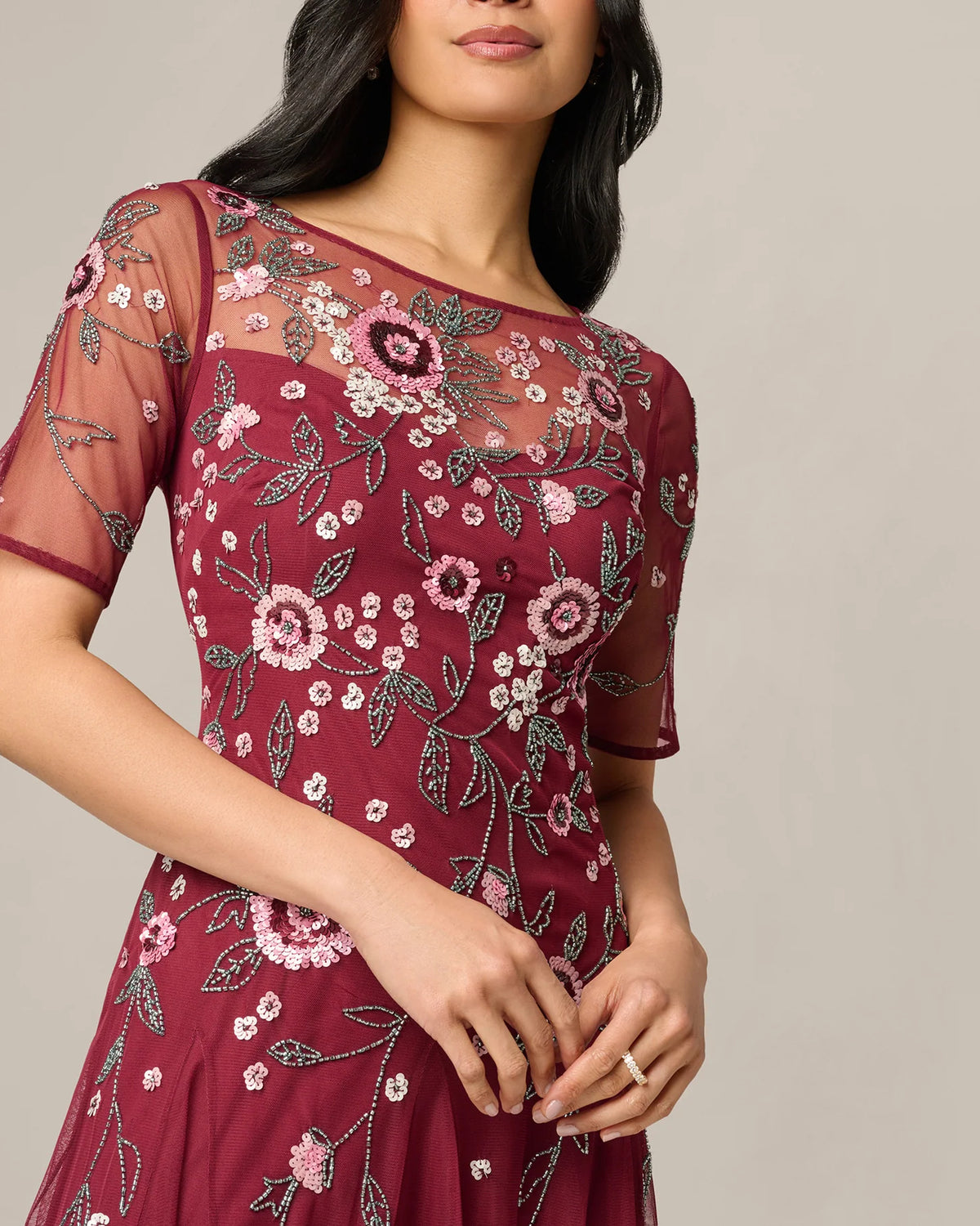 short-sleeve a-line maxi mother of the bride dress - image 4