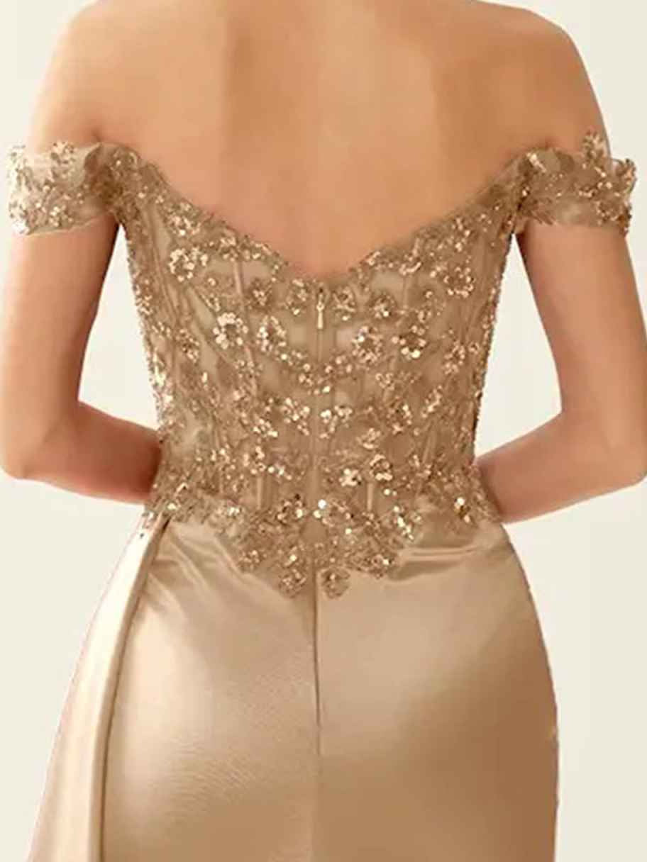 Champagne Gold floor-length prom dress, alternate view showing the overall dress design