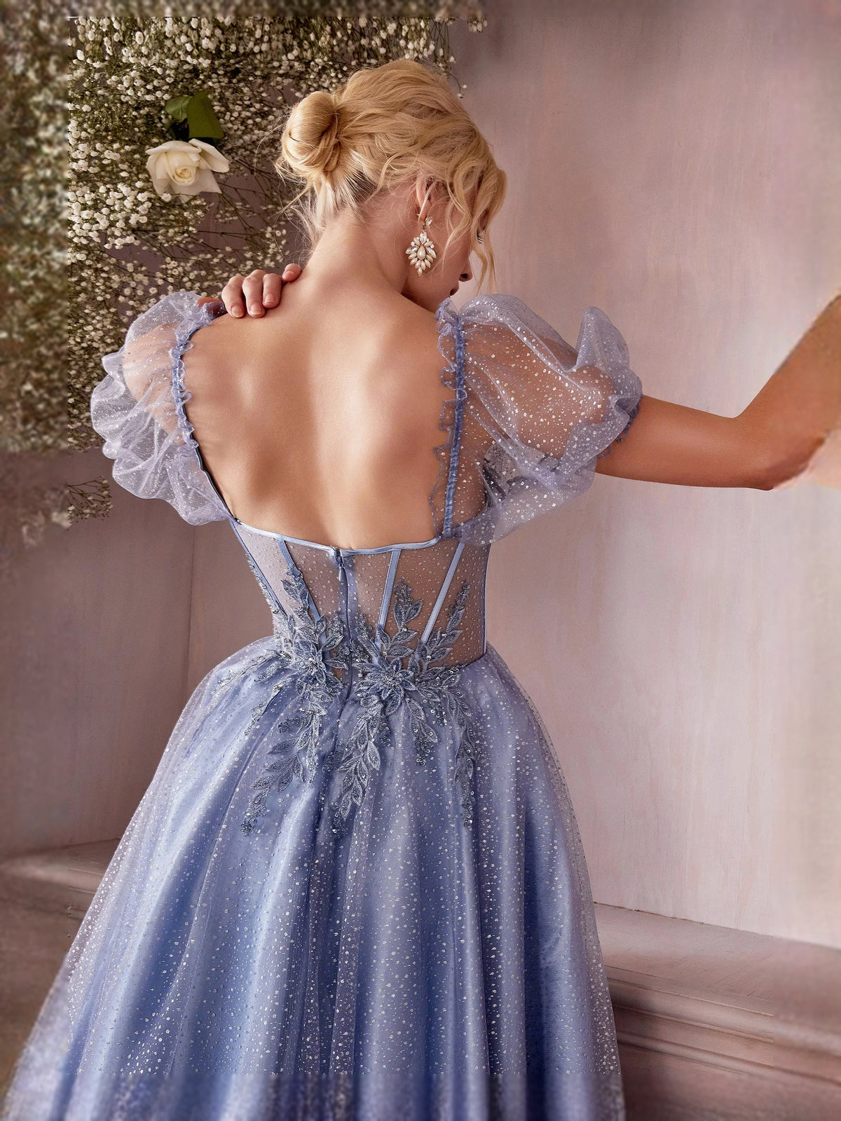 Black tea-length prom dress, alternate view showing the overall dress design