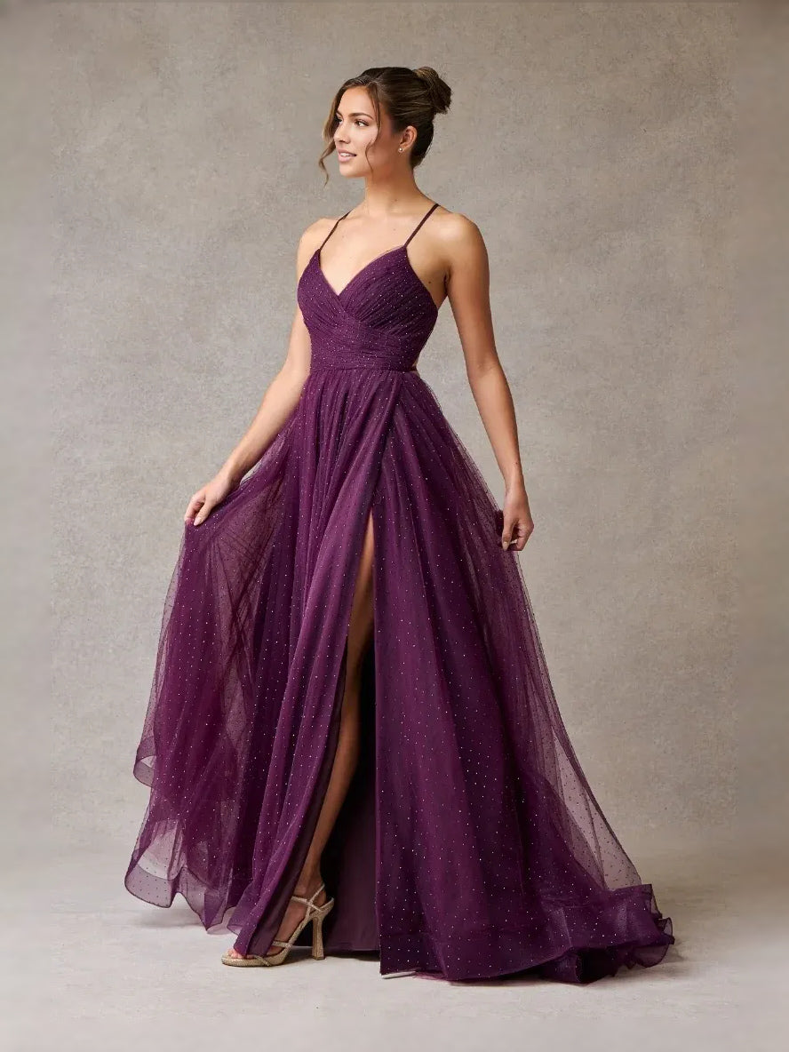 Grape floor-length prom dress, alternate view showing the overall dress design