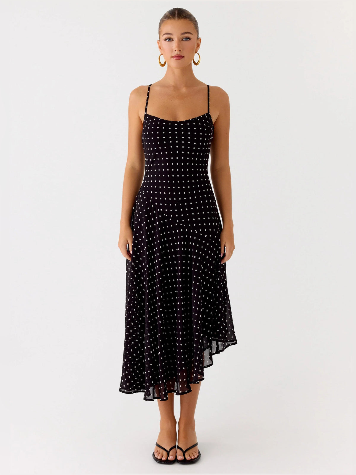 Black midi formal dress, alternate view showing the waist