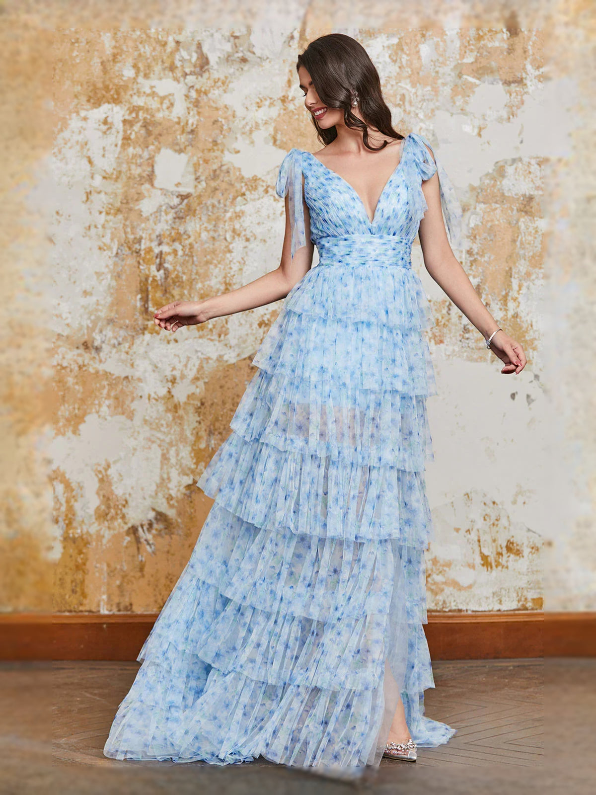 Blue floor-length prom dress, alternate view showing the overall dress design