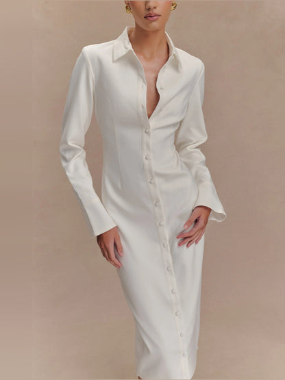 White midi formal dress, alternate view showing the waist