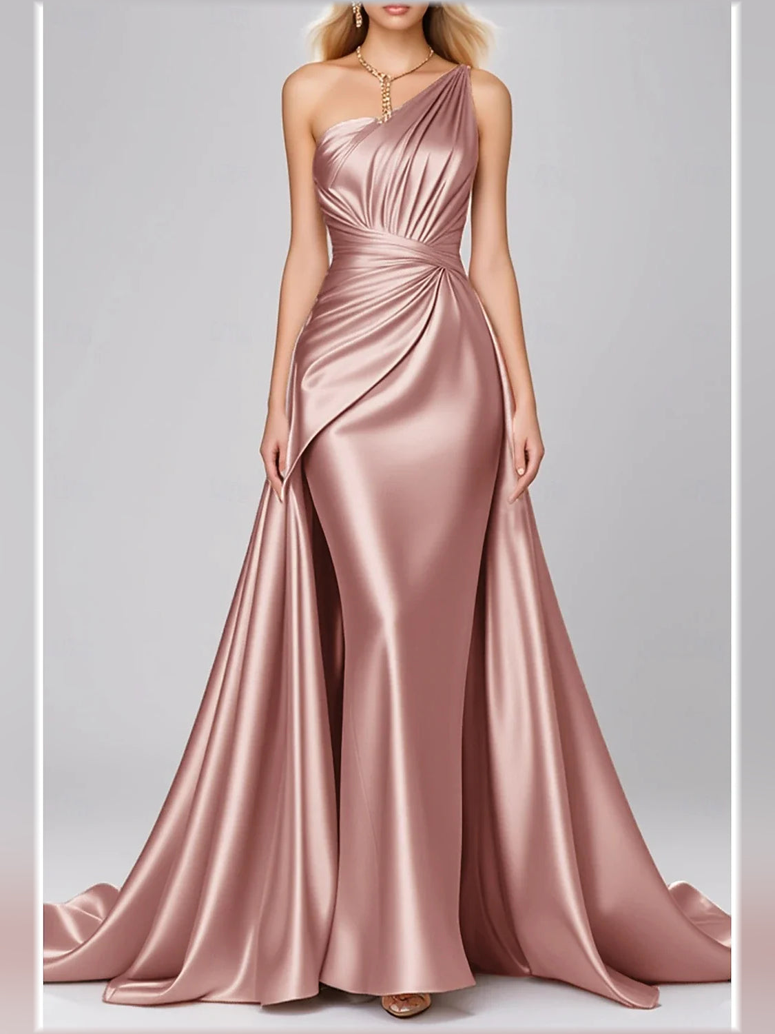 Dusty Rose mermaid floor-length formal dress with draping, alternate view