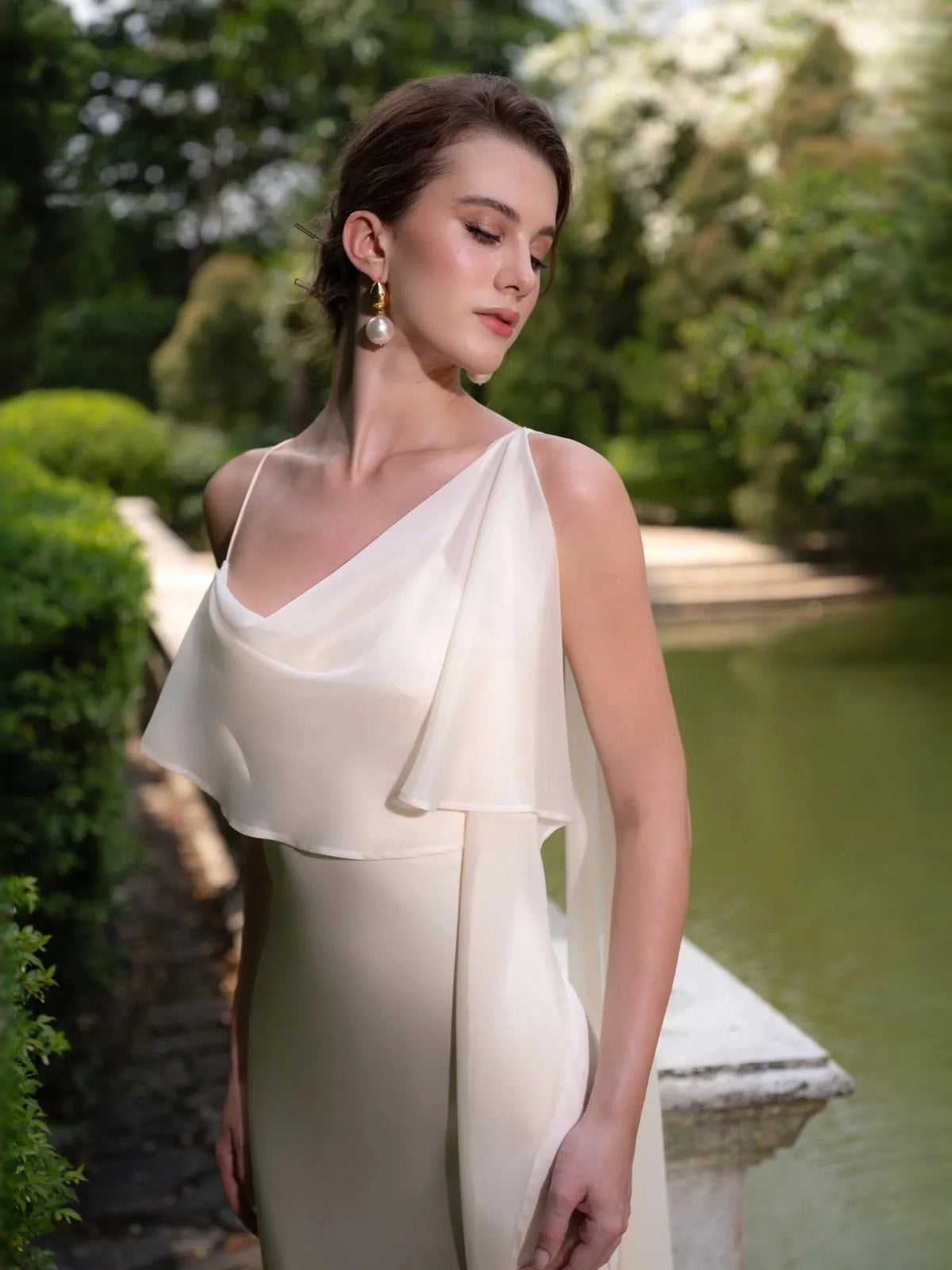 Ivory floor-length wedding dress, alternate view showing the overall dress design