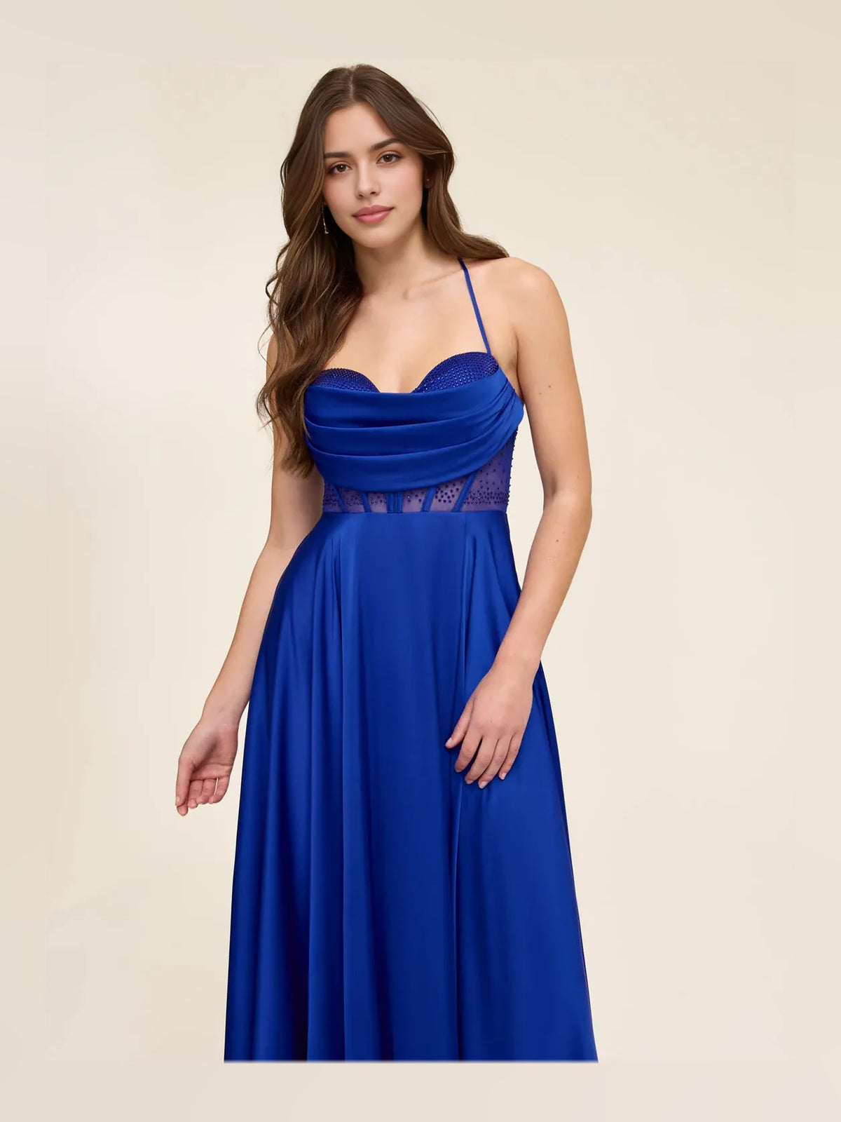 Cobalt Blue floor-length prom dress, alternate view showing the overall dress design