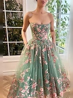 Emerald Green tea-length prom dress, alternate view showing the overall dress design