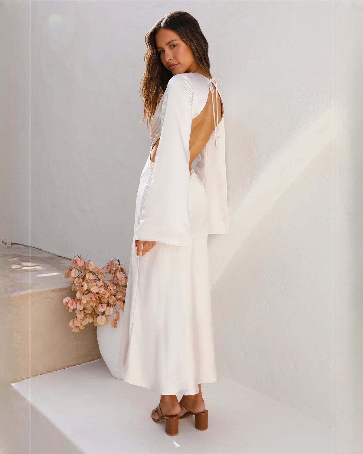 sleeveless satin a-line maxi bridesmaid dress - image 4