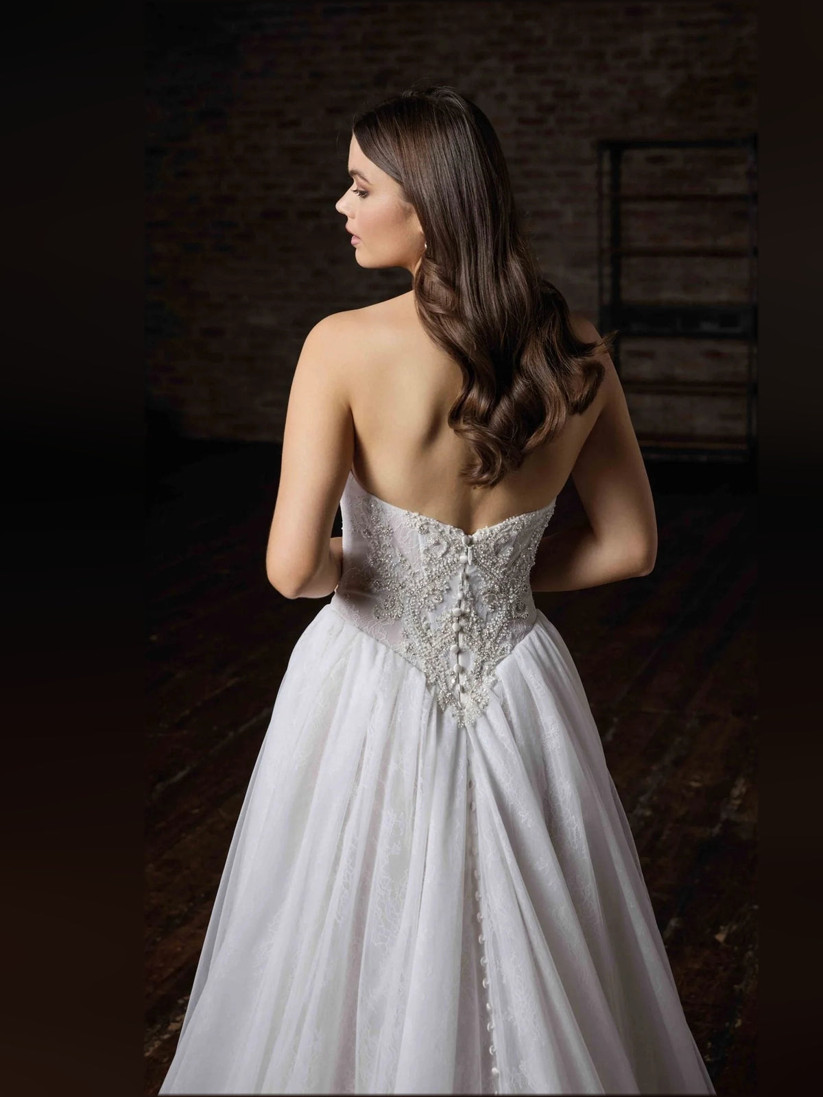 Ivory floor-length wedding dress, alternate view showing the overall dress design