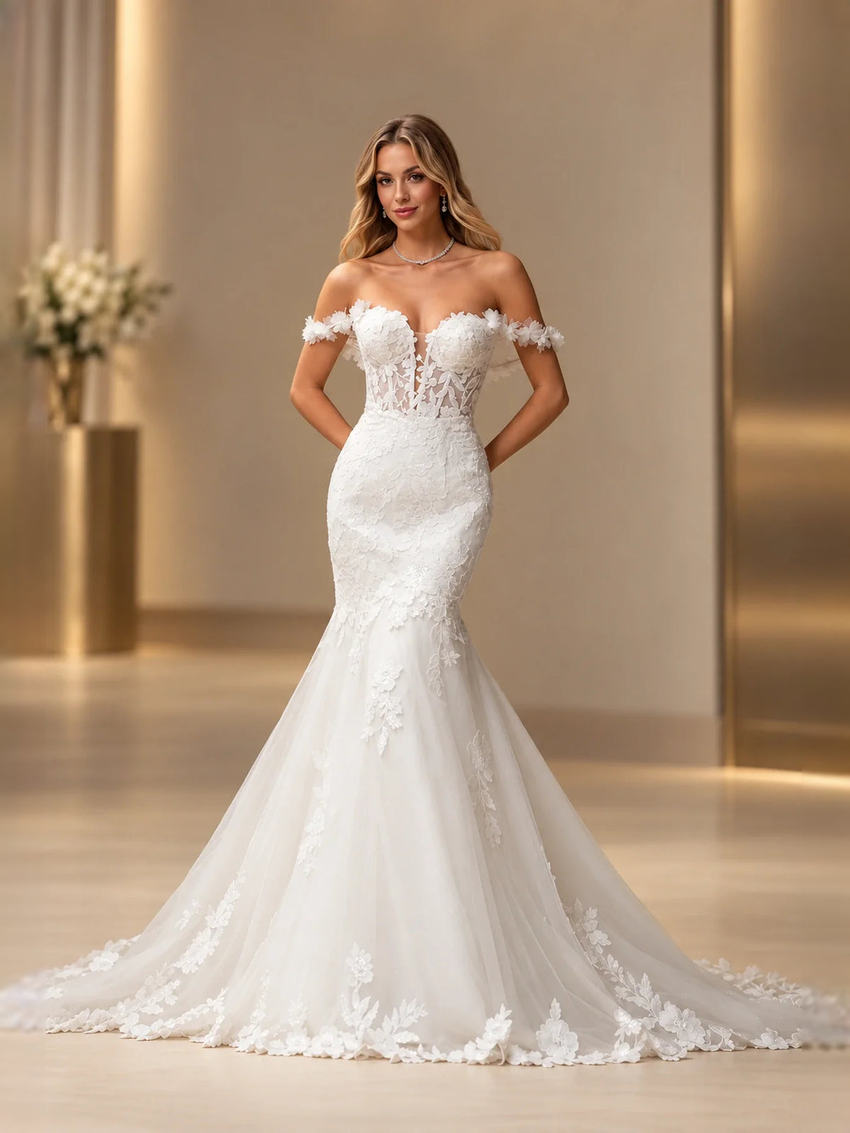 White floor-length wedding dress, alternate view showing the overall dress design