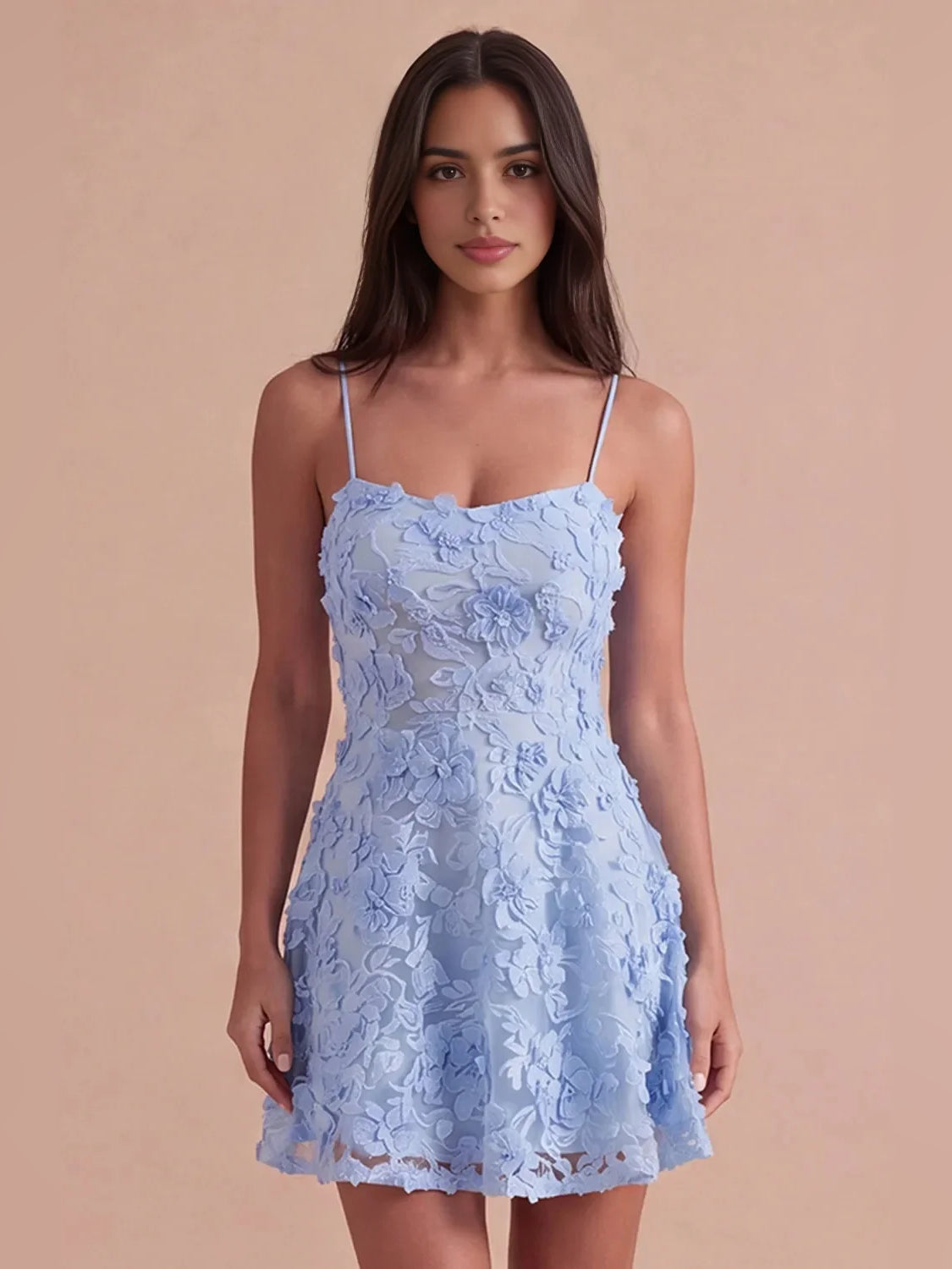 Light Blue short homecoming dress, alternate view showing the overall dress design