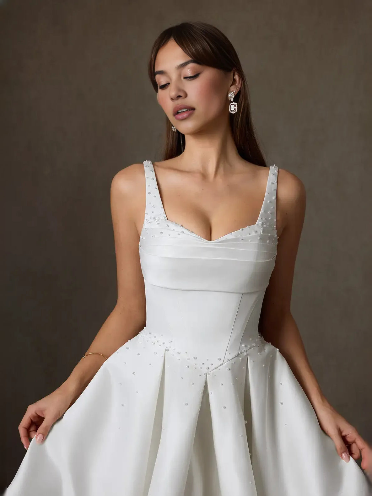 White mini wedding dress, alternate view showing the overall dress design