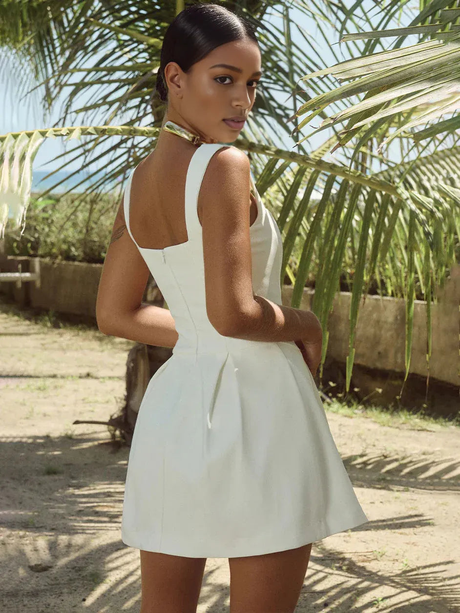 Pale Lemon mini homecoming dress, alternate view showing the overall dress design