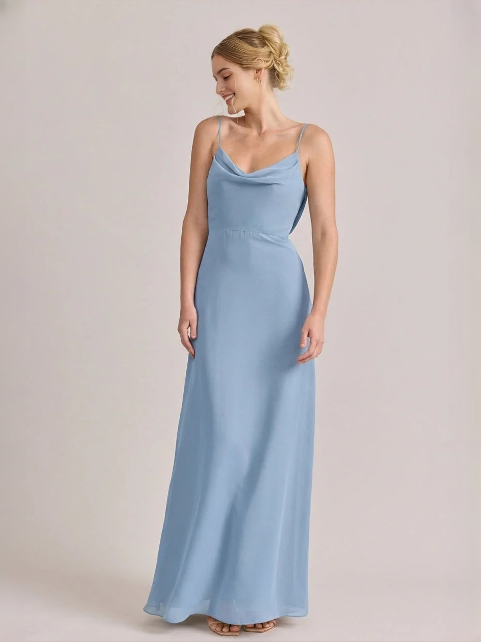 Dusty Blue maxi bridesmaid dress, alternate view showing the overall dress design