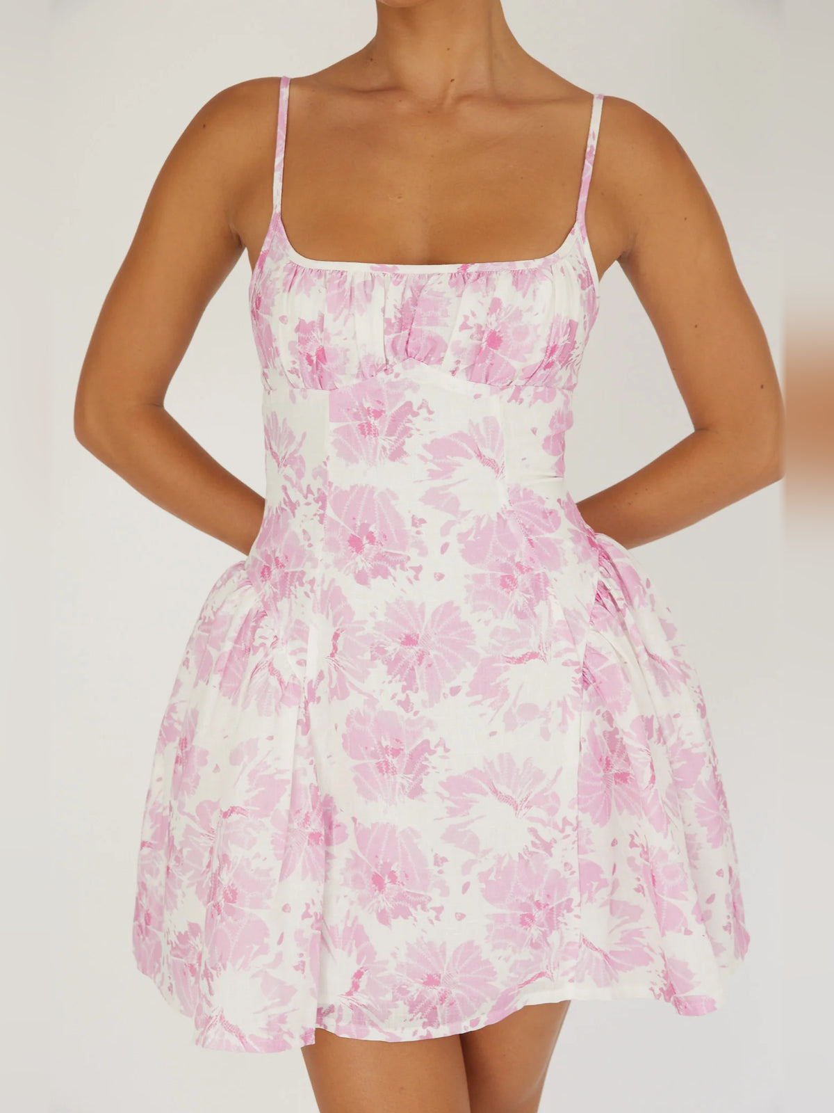 Pink mini homecoming dress, alternate view showing the overall dress design