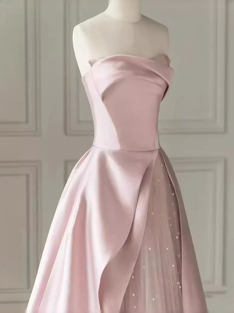 Blush Pink maxi prom dress, alternate view showing the overall dress design