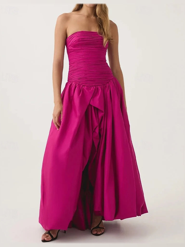 Hot Pink maxi prom dress, alternate view showing the overall dress design