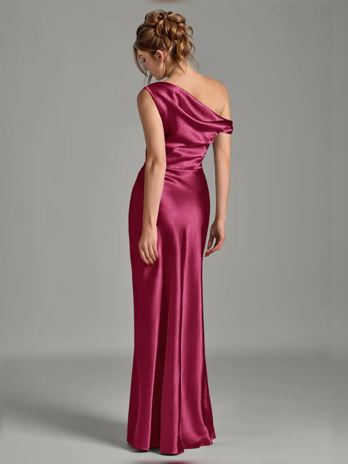 Burgundy floor-length bridesmaid dress, alternate view showing the overall dress design