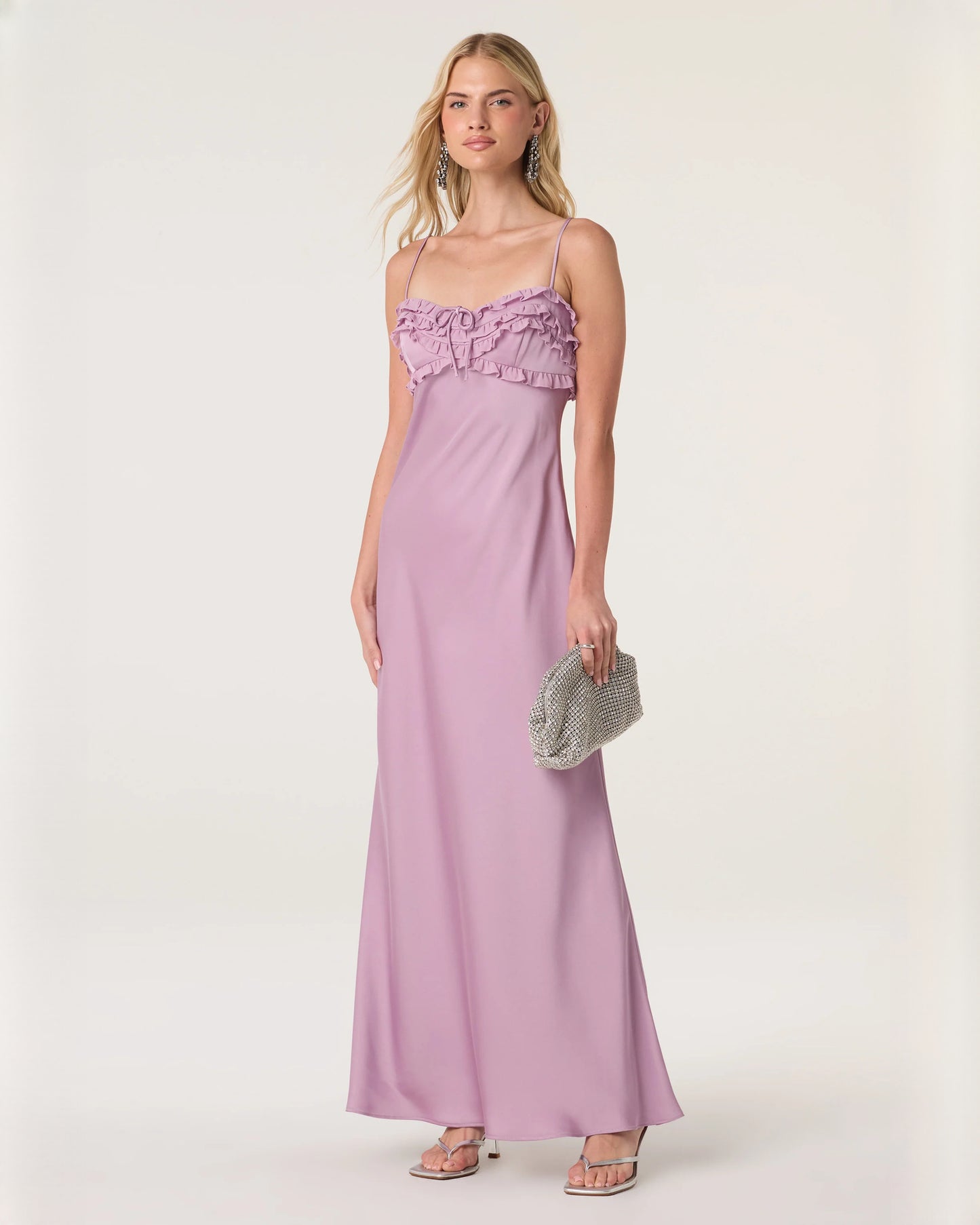 sleeveless satin a-line maxi bridesmaid dress - image 4