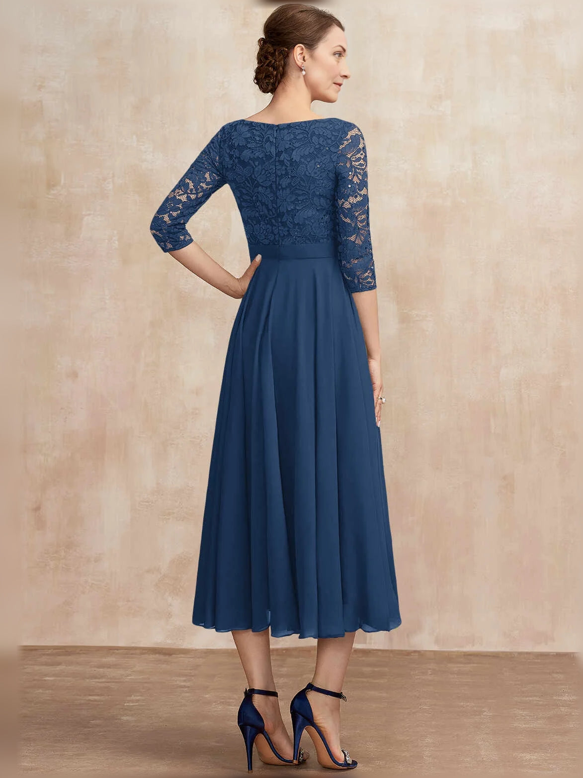 Deep Purple midi mother of the bride dress, alternate view showing the overall dress design