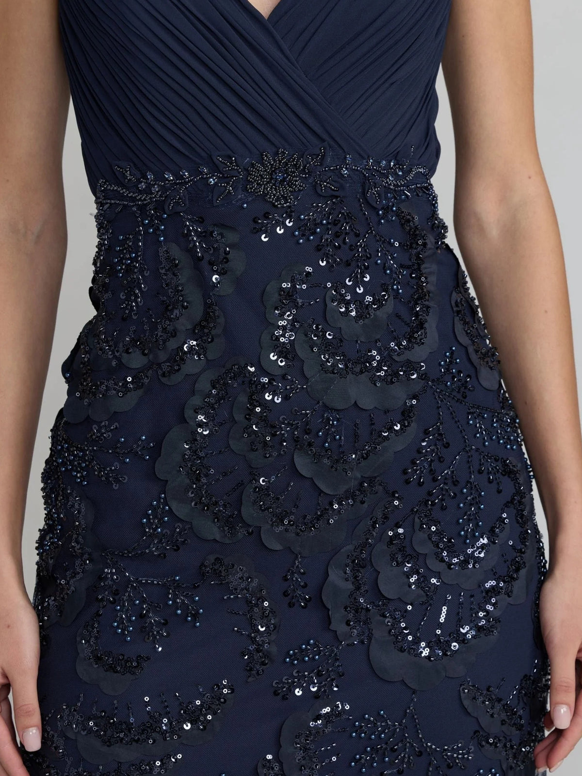 Dark Blue floor-length mother of the bride dress, alternate view showing the overall dress design