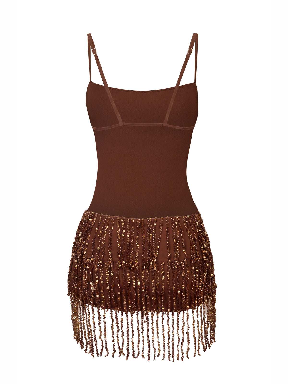 Brown mini homecoming dress, alternate view showing the overall dress design