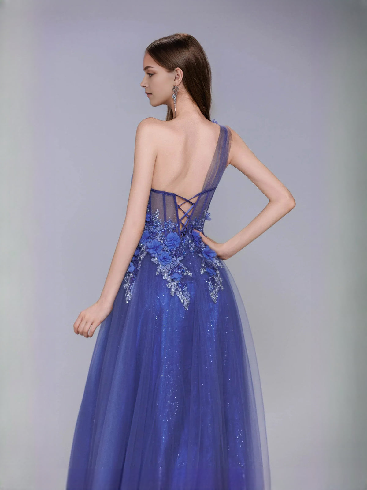 Royal Blue floor-length prom dress, alternate view showing the overall dress design