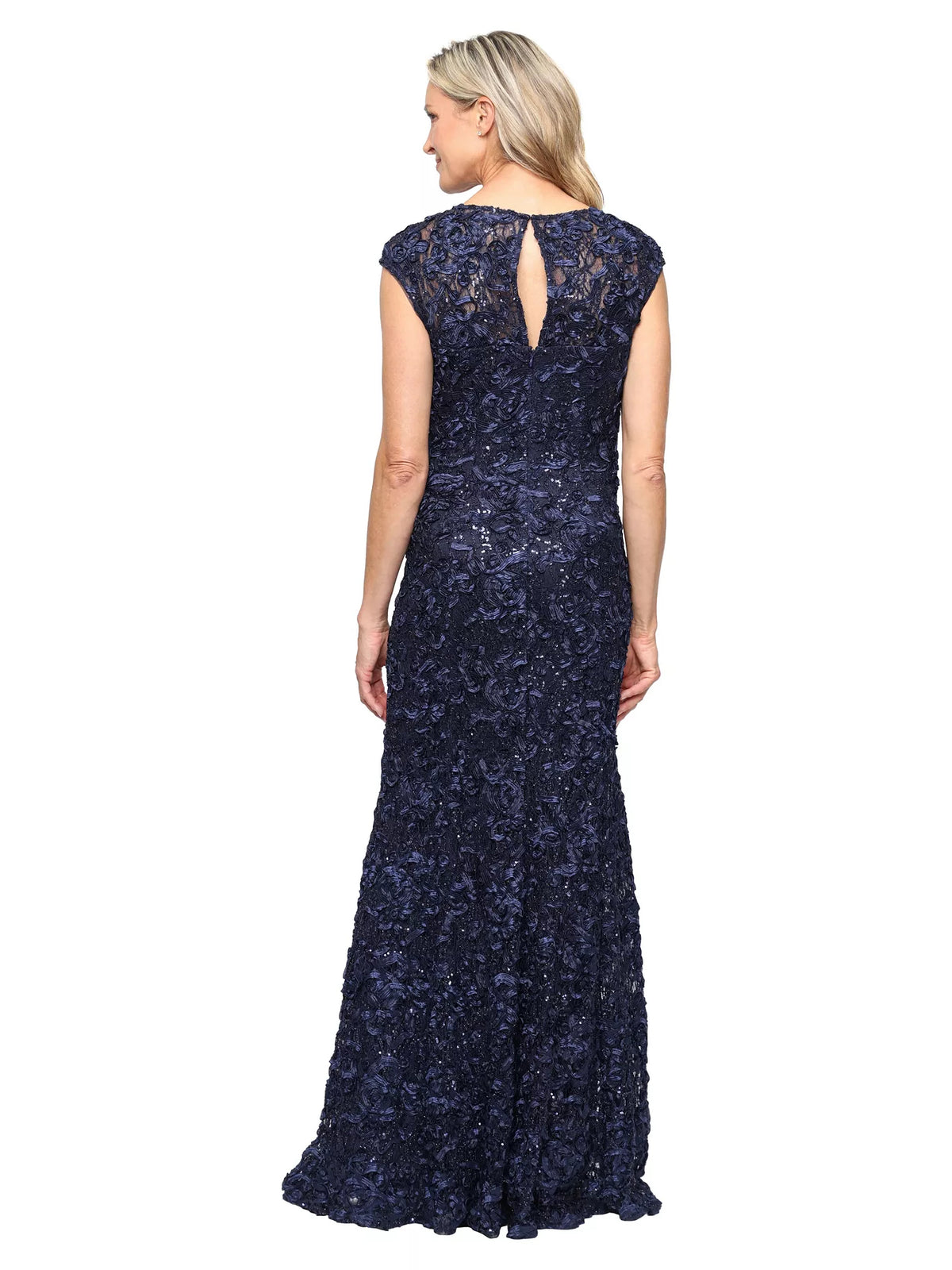 Dusty Blue mermaid floor-length formal dress with embroidery, alternate view showing the waist