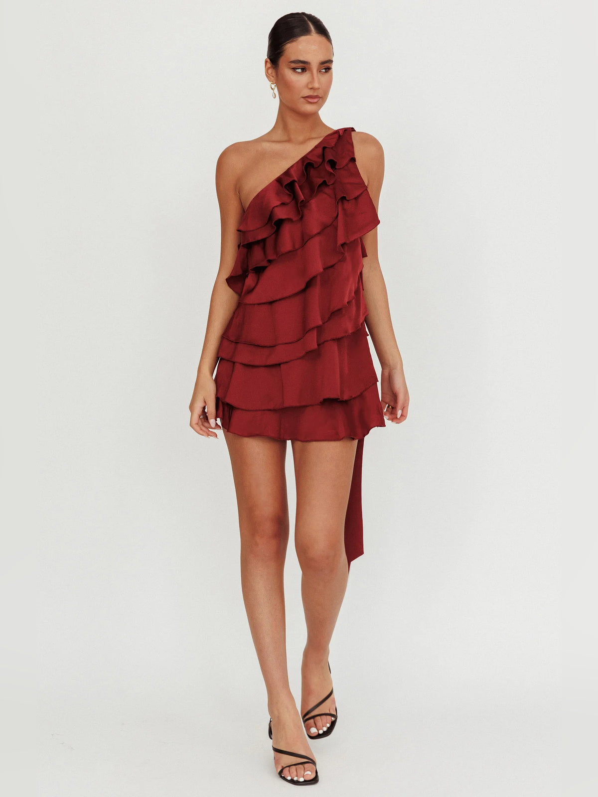 Wine mini homecoming dress, alternate view showing the overall dress design