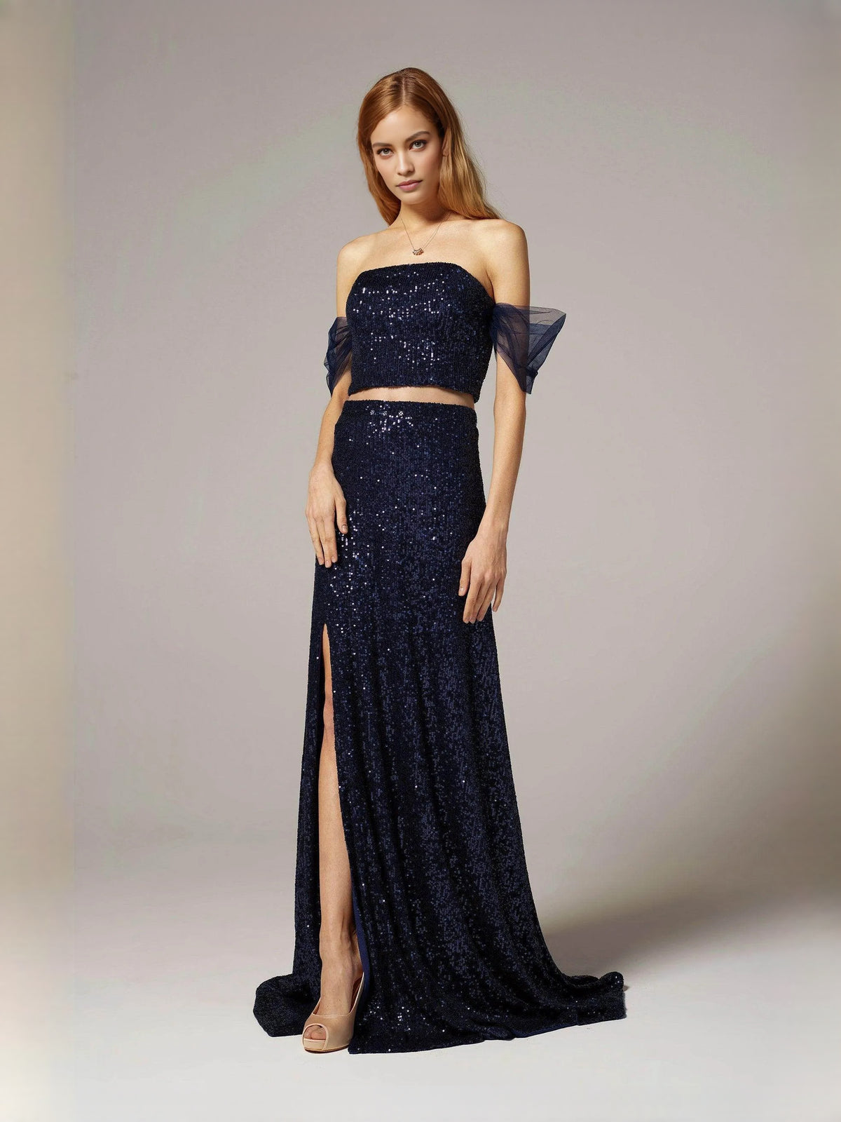 Dark Navy floor-length prom dress, alternate view showing the overall dress design
