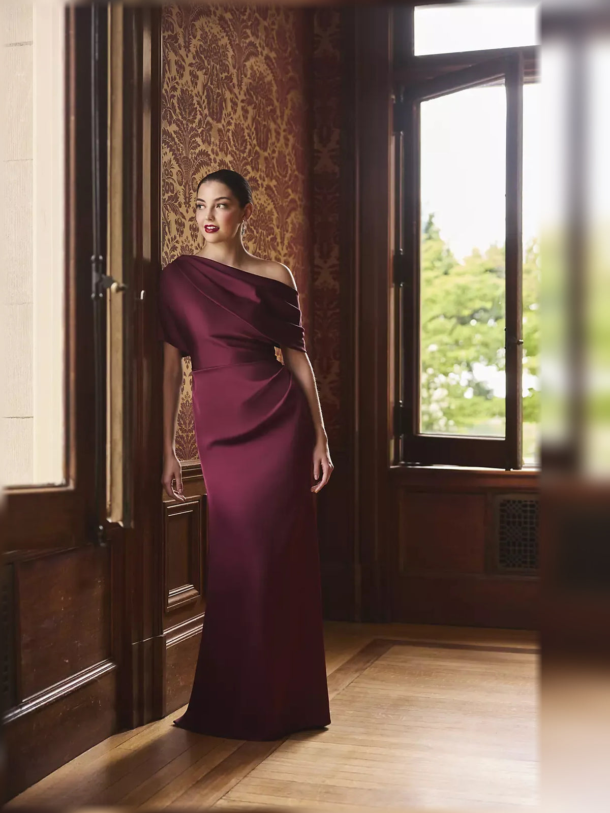 Navy Blue floor-length mother of the bride dress, alternate view showing the overall dress design