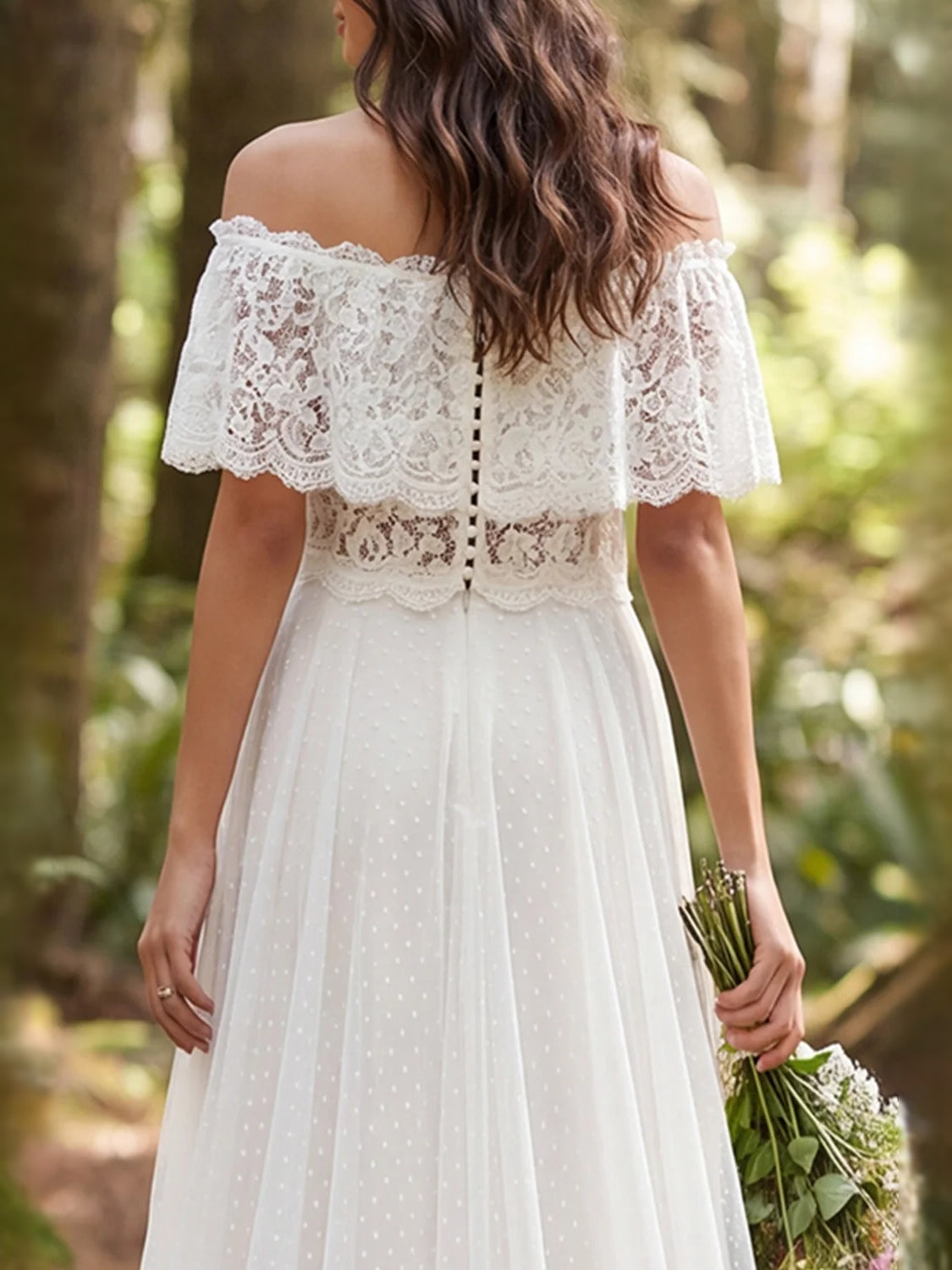 Ivory floor-length wedding dress, alternate view showing the overall dress design