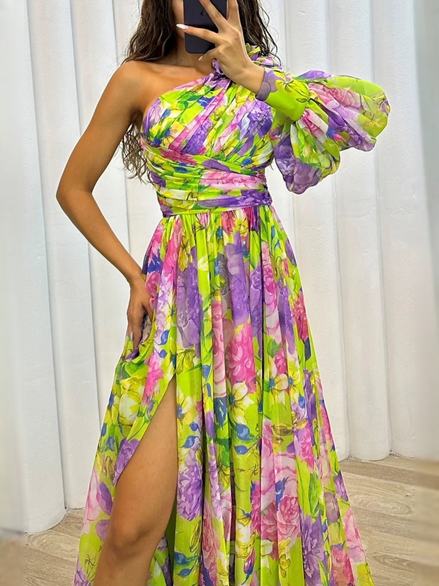 Purple maxi prom dress, alternate view showing the overall dress design