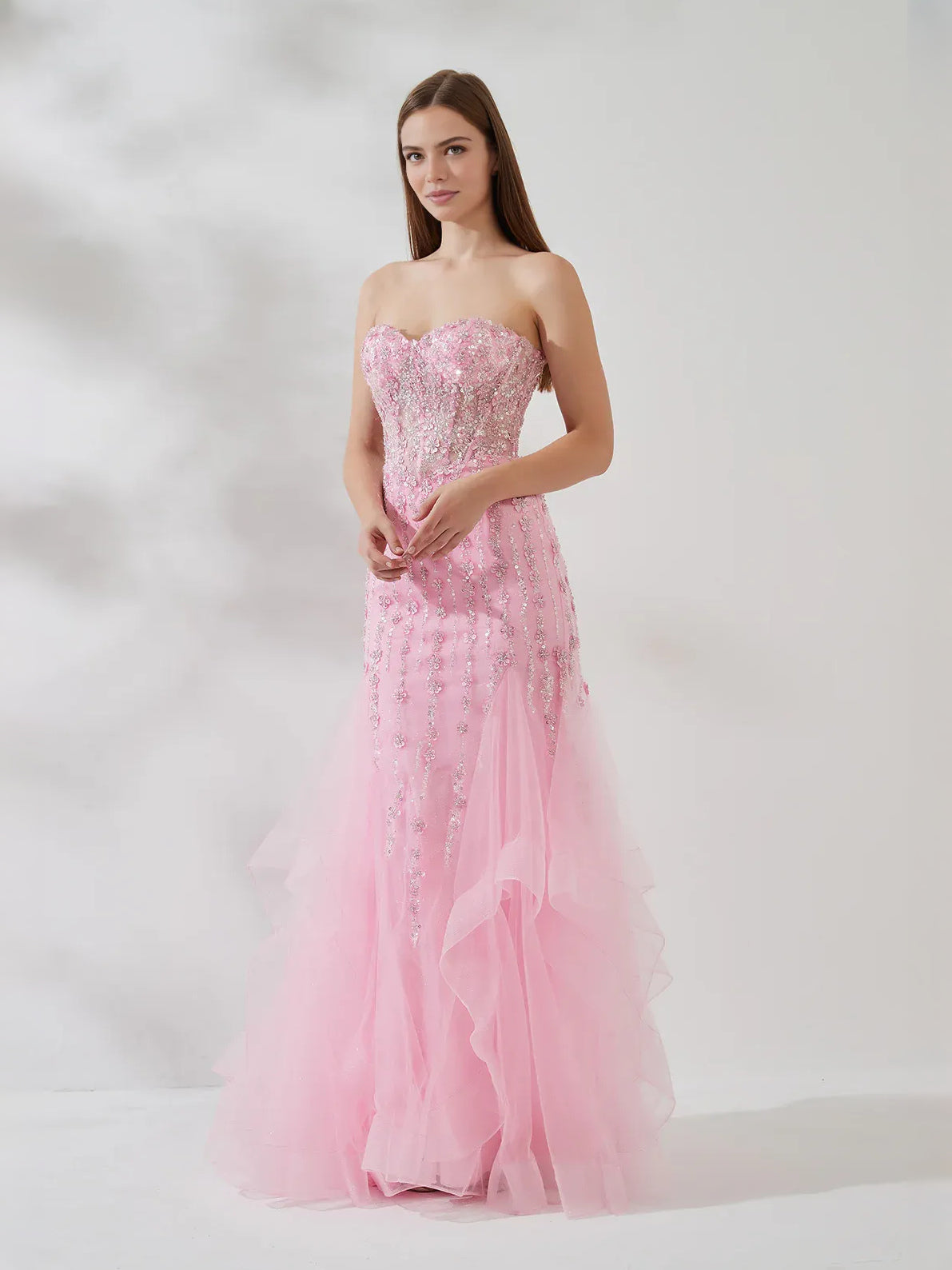 Pink floor-length prom dress, alternate view showing the overall dress design
