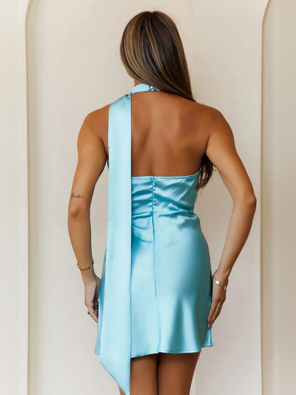Teal mini homecoming dress, alternate view showing the overall dress design