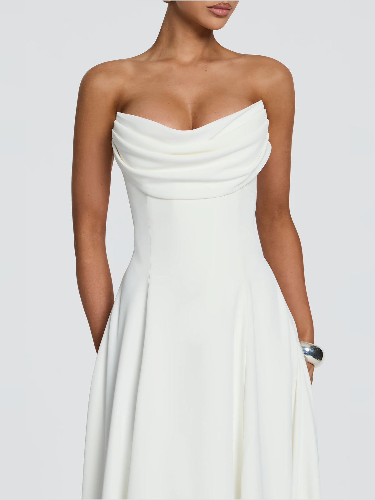 Ivory midi formal dress, alternate view showing the waist