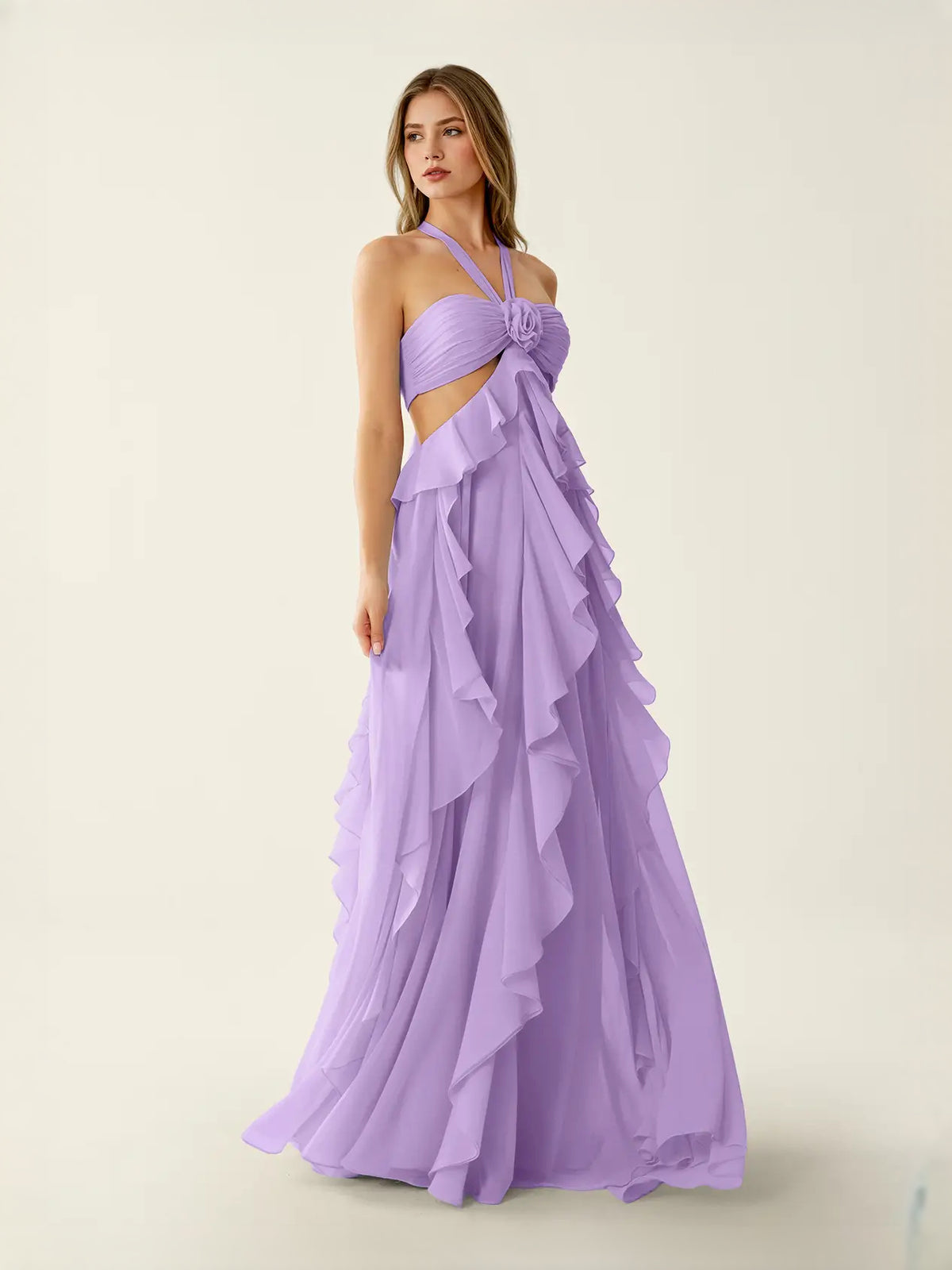 Lilac maxi prom dress, alternate view showing the overall dress design