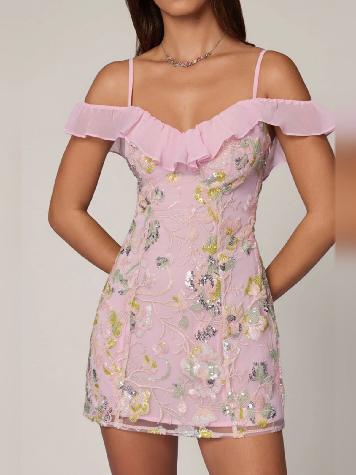 Pink mini homecoming dress, alternate view showing the overall dress design