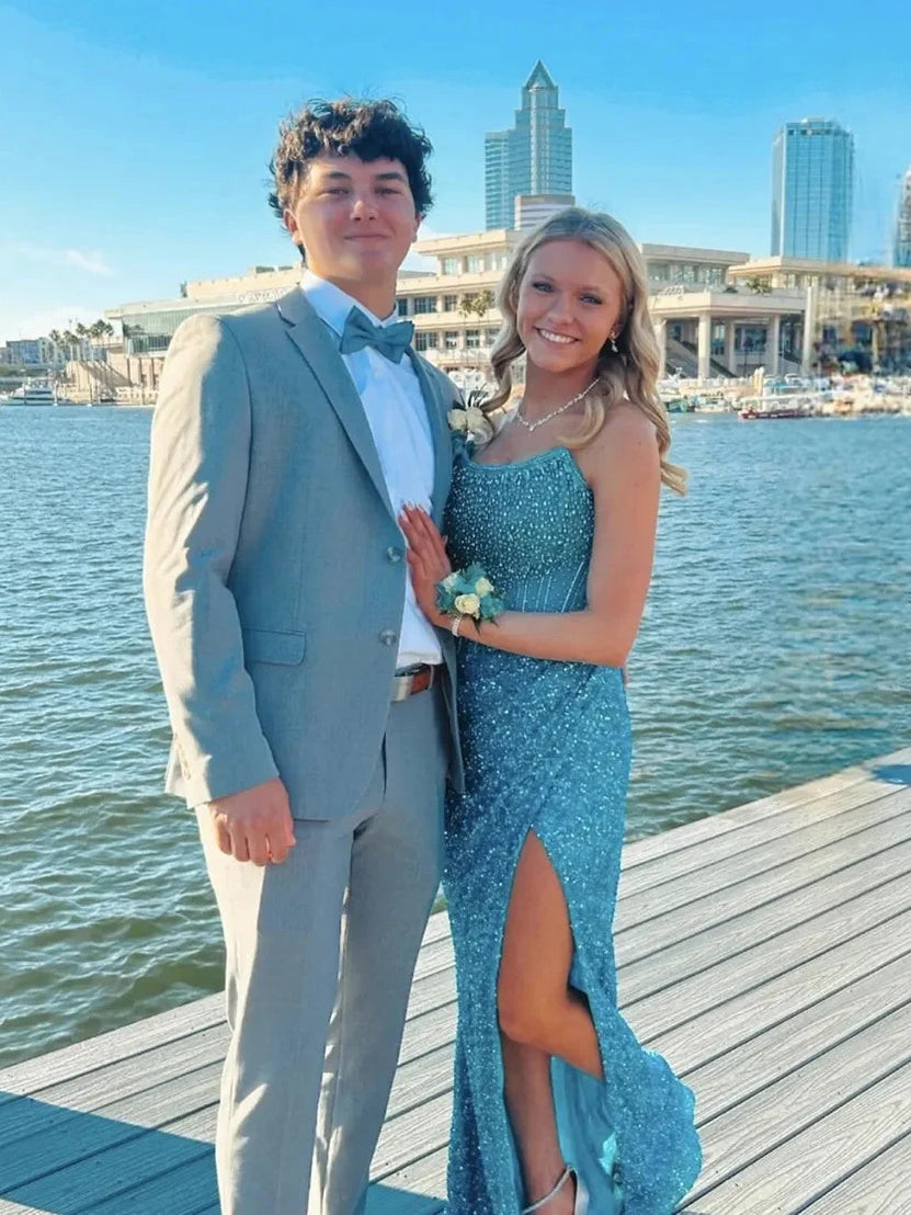 White maxi prom dress, alternate view showing the overall dress design