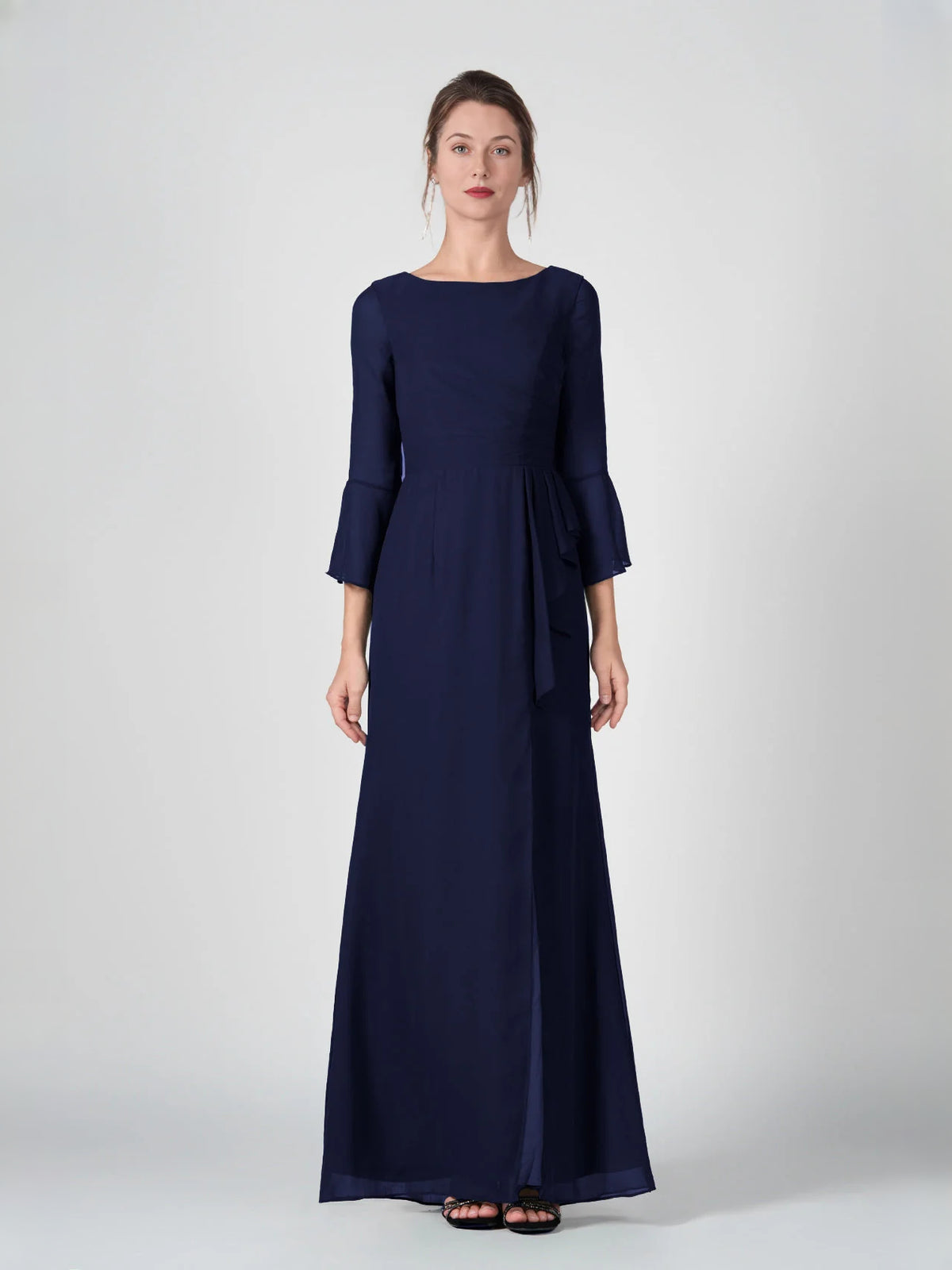 Dark Navy floor-length bridesmaid dress, alternate view showing the overall dress design