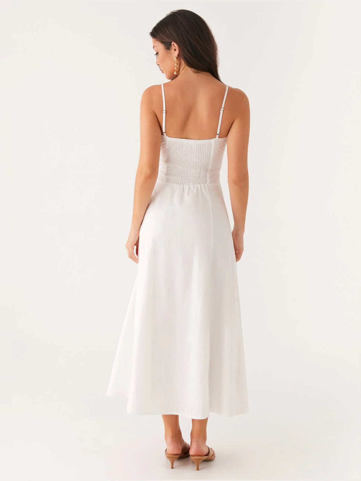 White midi formal dress, alternate view showing the waist
