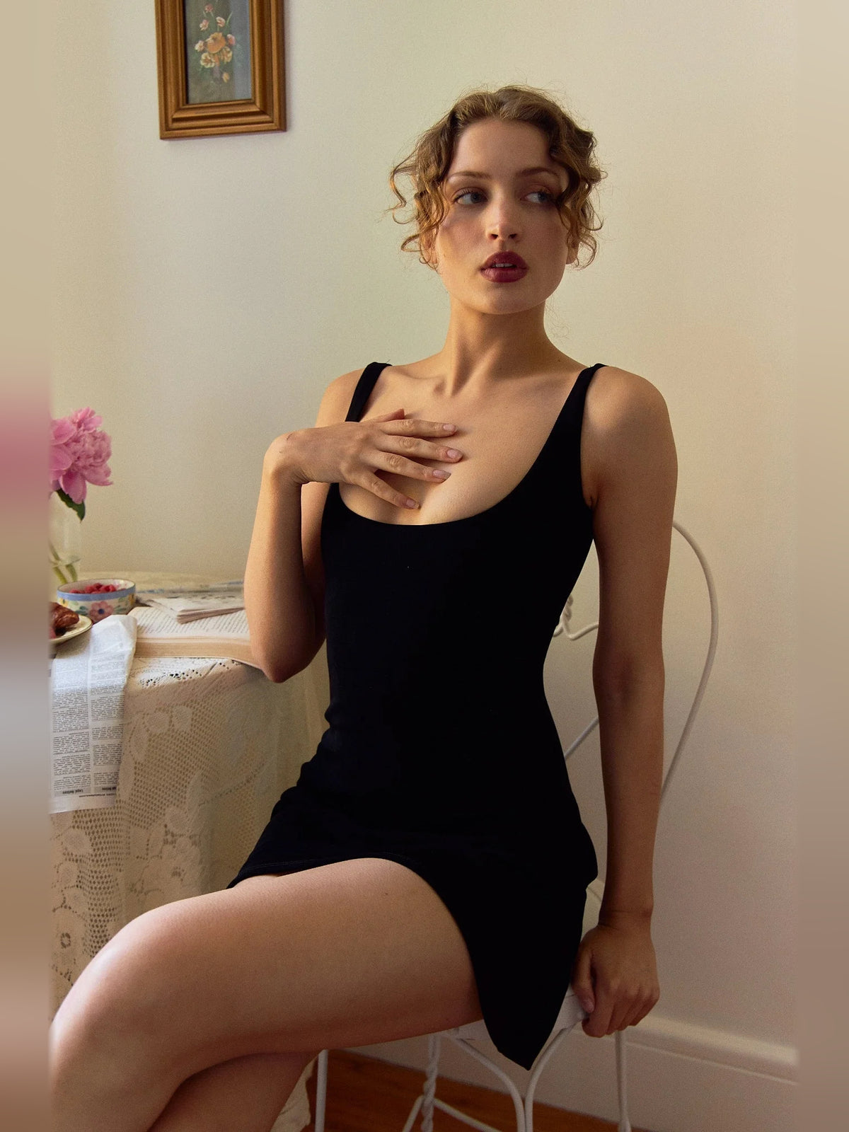 Black mini homecoming dress, alternate view showing the overall dress design