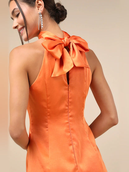 Orange mini homecoming dress, alternate view showing the overall dress design