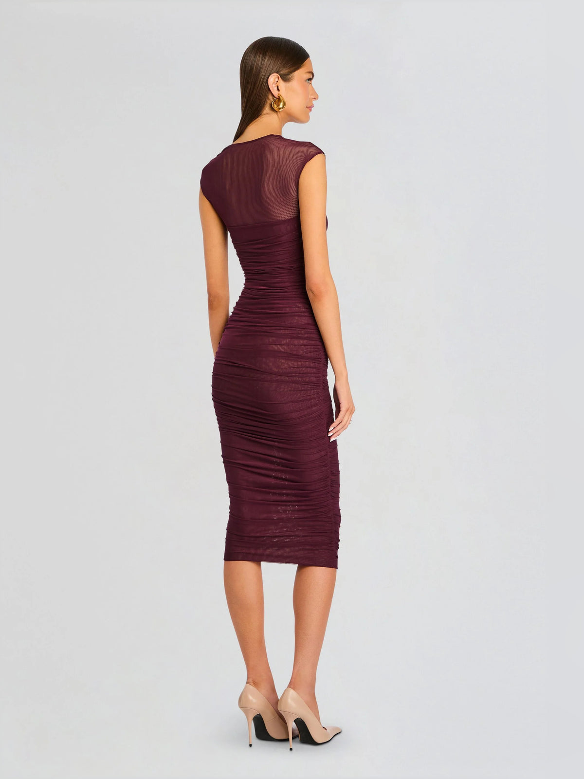 Purple midi formal dress, alternate view showing the waist