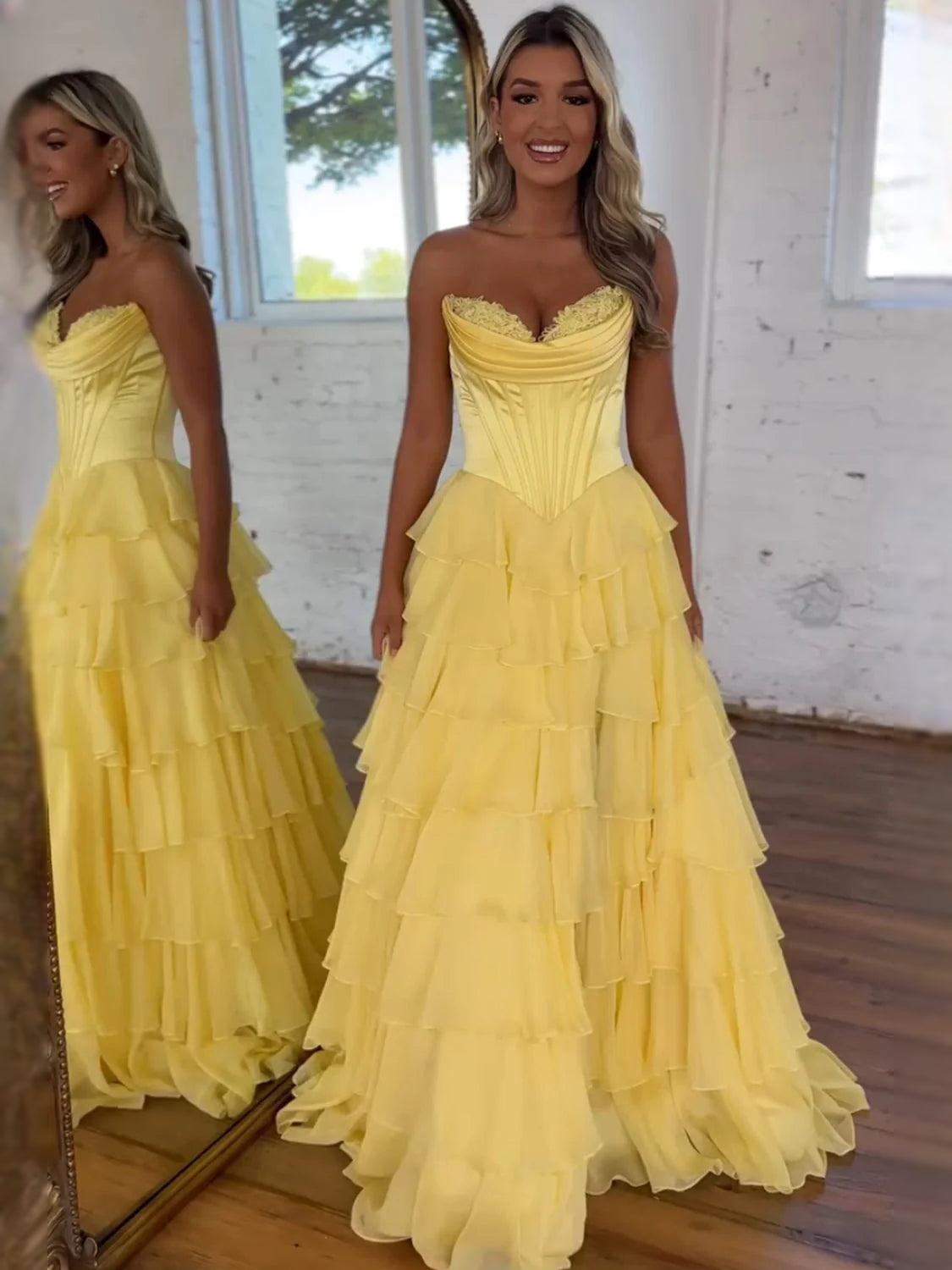 Blue floor-length prom dress, alternate view showing the overall dress design