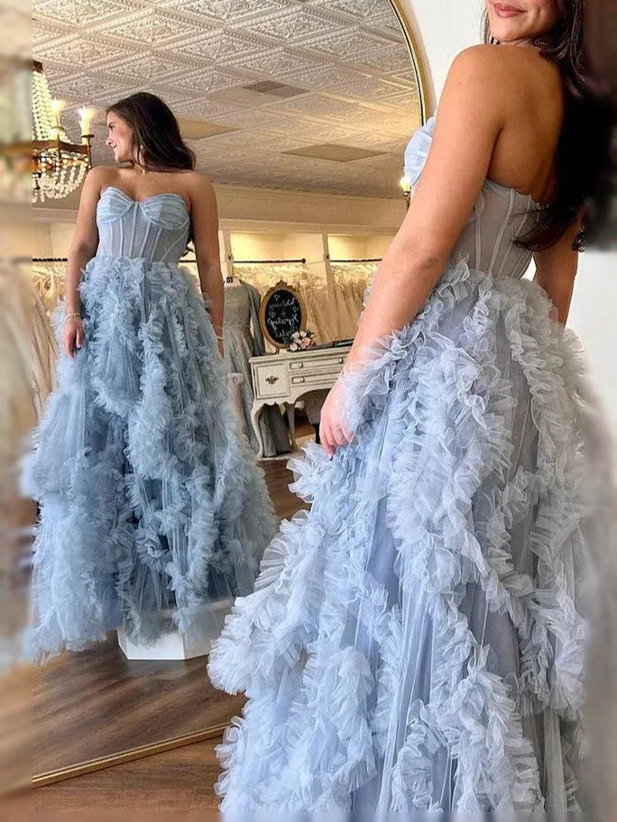 Dusty Blue floor-length prom dress, alternate view showing the overall dress design