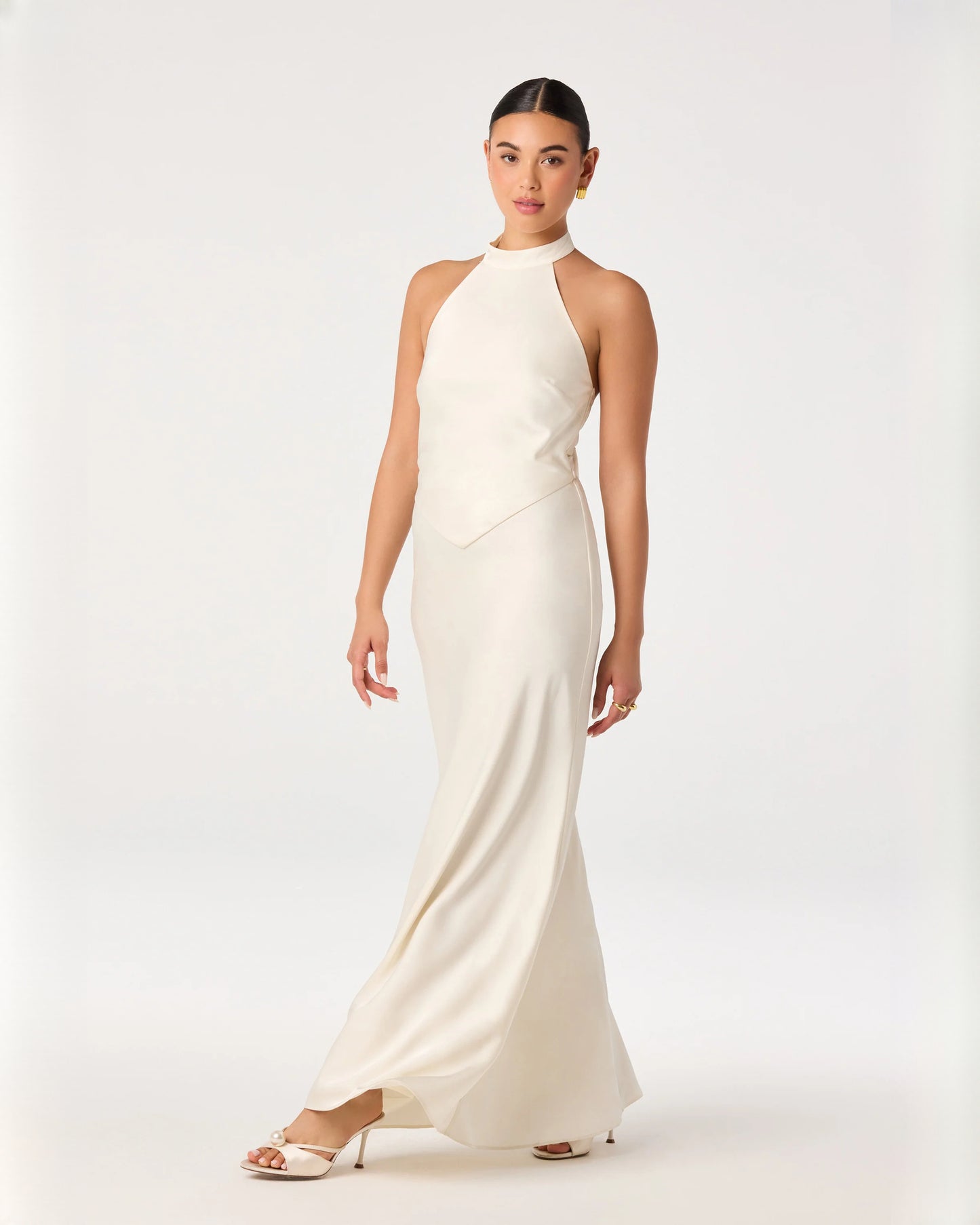 halter neck satin a-line maxi bridesmaid dress - image 4