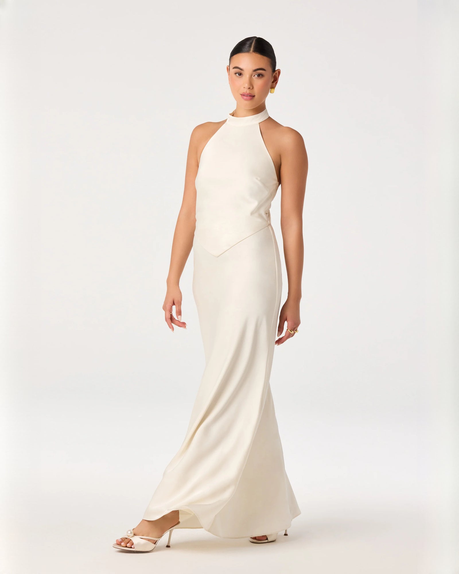 halter neck satin a-line maxi bridesmaid dress - image 4