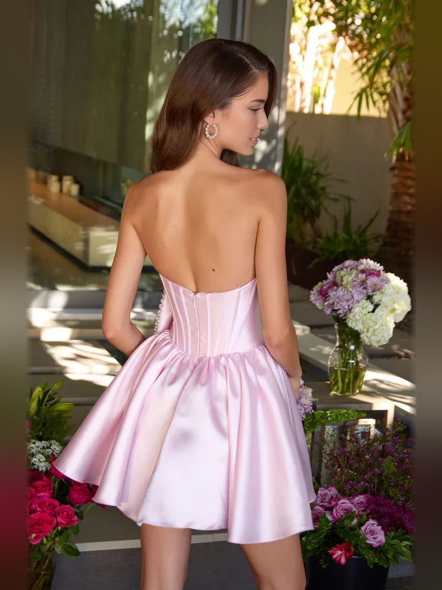 Hot Pink mini homecoming dress, alternate view showing the overall dress design