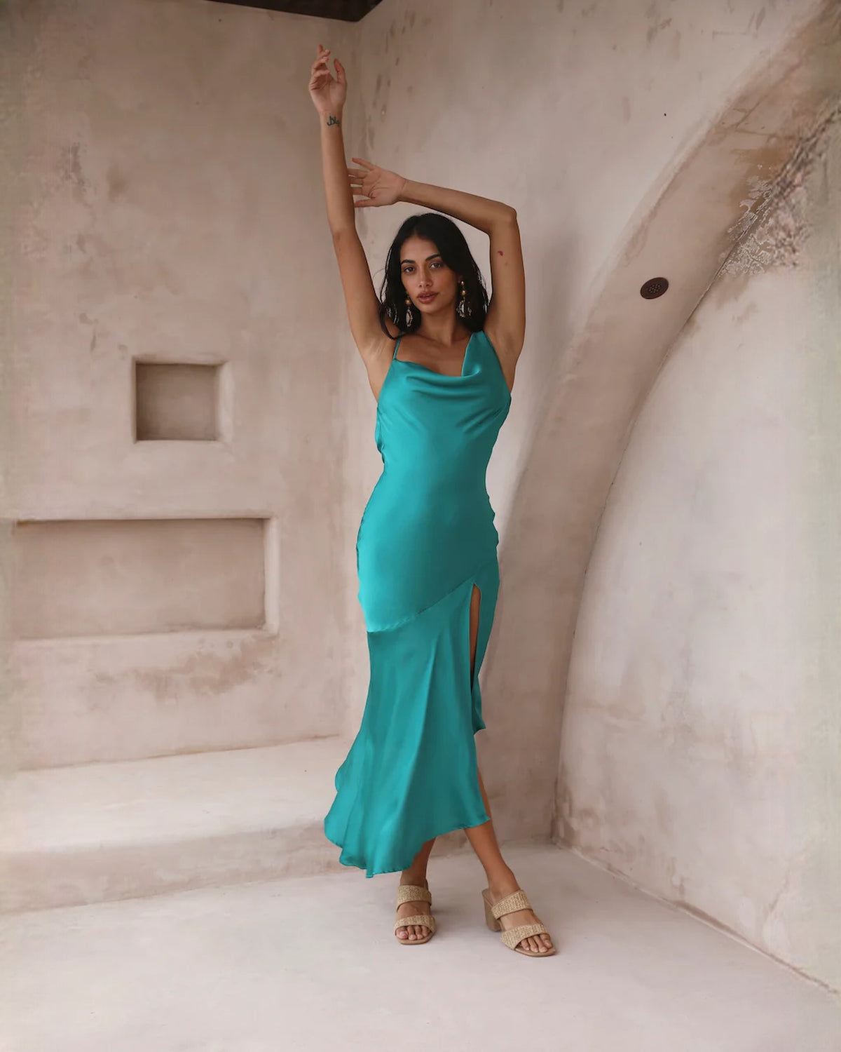 sleeveless satin a-line midi bridesmaid dress - image 4